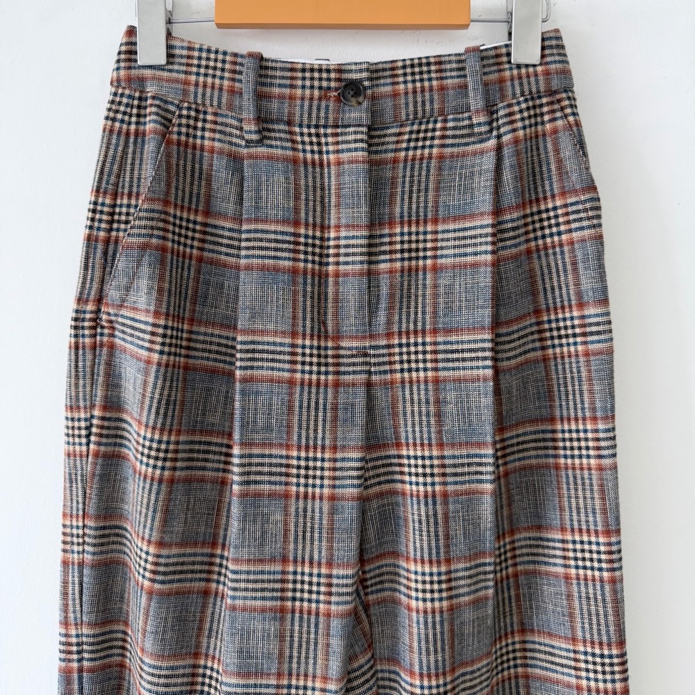 Wilfred Davita Plaid Wool Pants High Rise Cuffed Cropped Brown Check Trouser 0 - Picture 7 of 14